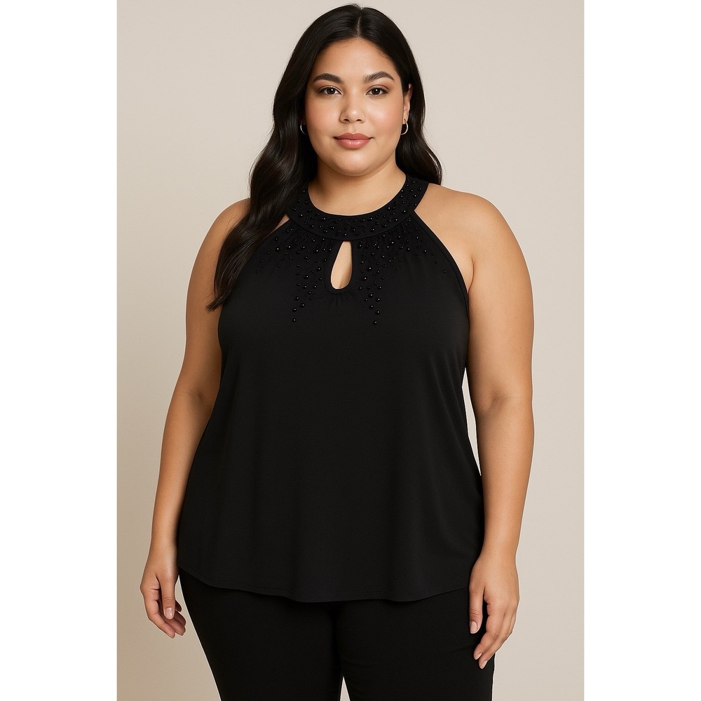 NWT Lane Bryant Black Embellished Halter Top Size 26/28 Evening Out Mobwife